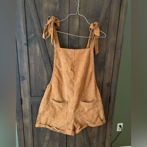 Corduroy Overall Romper With Tie Straps